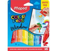 Maped Color'Peps Window Marker Felt Colouring Pens Pack of 6 Assorted Colours and Cleaning Cloth