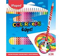 Maped Colour Oops Color'Peps-24 Colouring Pencils with Triangular Ergonomic Eraser Tip - Pack of 24 Erasable Resin Pencils, 832812