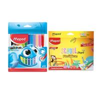 MAPED Colouring Kit - 2Pcs Set Washable Felt Tip Pen X12 Shades Plastic Crayons X15 Shades|Eraseable Plastic Crayons| Bright colour Sketch pens|Birthday Gift|Rakhi Gift| Return Gift