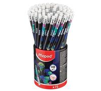 Maped - Deepsea Graphite Pencils - HB Pencils with Eraser Tip - Ergonomic Triangular Shape - Durable Lead - Pot X72