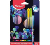 Maped - Deepsea Paradise Felt-Tip Pens - Precision, Writing and Colouring - Washable Ink - Medium Tip - Ergonomic Triangular Shape - Box of 12 Long-Lasting Felt-Tip Pens