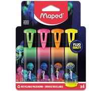 MAPED - 4 Deepsea Paradise Chisel Tip Highlighters - Pack of 4 Highlighters Pink, Orange, Yellow, Green