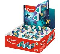 Maped - Display Counter 24 Dragon Pyramid Erasers - Precise and Comfortable White Eraser - Metallic Scale Design - Recyclable Packaging - School Supplies