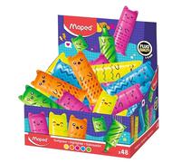 Maped - Display Mini Neon Highlighters - Compact size and kawaii characters - 5 flashy colors: yellow, orange, pink, green and blue