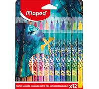 Maped - Dragon Felt Tip - 12 Colouring Pens - Washable and Dry-resistant - Medium Tip - Bright Colours - Ideal Back to School Supplies - Cardboard Pouch