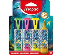 Maped Dragon - Pack of 4 Metallic Gold Highlighters, Felt Beveled Tip Markers, Bright Colors Green, Yellow, Pink and Gold, School Supplies