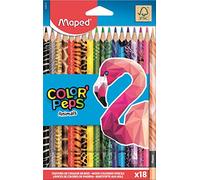 Maped - Ergonomic Triangular Colouring Pencils, Colour'Peps Animals, with Animal Motifs, 18 x Pens