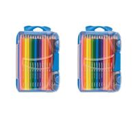 Maped - Ergonomic Triangular Colouring Pencils, Colour'Peps Smart Box - x12 Pens + x3 Fluo Pens (Pack of 2)