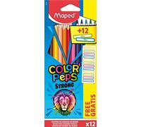 Maped - Ergonomic Triangular Colouring Pencils, Colour'Peps Strong - x12 Pens + x12 Name Stickers