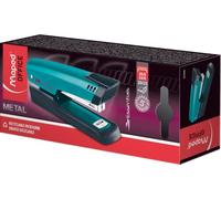 Maped - Essentials Deco 24-26/6 Stapler - for 20/25 Sheets - Glossy Varnish Surface in Trendy Turquoise - Mechanics and Guide Elements 100% Made of Metal - 2 Types of stapling: Closed and Nailed