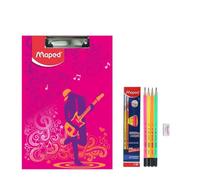Maped Exam kit 12pc Set (Girly Theme)|High-End Clipboard and Wooden Dark Pencils|High Quality Products|Exam Pad for Students|Ideal for School Students | Essential Exam Kit