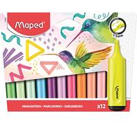 Maped - Extra-soft, flexible highlighters x12 - perfect for calligraphy, journalling, revision notes and office work - assorted pastel shades + fluorescents - bevelled tip: 1-5mm line width