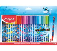 Maped - Felt tip pens Ocean Life - 24 pieces - 2 mm medium tip - perfect for drawing and painting - resistant tip (not blocked) - bright colours - reusable plastic bag