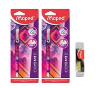 Maped Fountain Pen Kit | 2 Soft Pens & Sandy Eraser | Ink Eraser | Refillable | Comfortable Grip for Extra Smooth Writing | Ideal for School & Office Use, Ink Color-Black