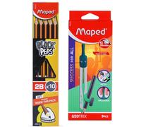 Maped Geotrix Geometry Box with Pencil Set|Geometry Compass with Wooden Traingular Pencil + Eraser|Reusable Metal Compass Box|Essential School Stationery Kit||Mathematical Instrument for School Kids