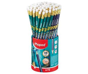 Maped - Graphite HB Dragon - Pencils with Eraser Tip - Ergonomic Triangular Shape - Pot of 72
