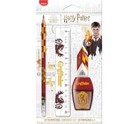 Maped - Gryffindor Stationery Set 4 Pieces - 1 Transparent Ruler 15 cm + 1 Pencil Sharpener 1 Hole + 1 Eraser + 1 HB Pencil - Official Harry Potter Licensed