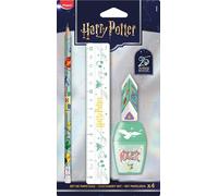 Maped - Harry Potter 25th Birthday Stationery Set - 4 Pieces - 1 Ruler 15 cm + 1 Pencil Sharpener Tank + 1 Eraser + 1 Graphite HB Pencil - Limited Edition