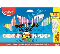 Maped - Jungle Color'Peps Felt-Tip Pens - 24 Colouring Pens - 24 Free Name Labels - Washable and Drying Resistant - Ideal Back to School Supplies - Cardboard Pouch