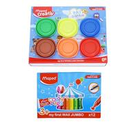 Maped Kids Play Kit | 6 Colors Modeling Putty & 12 Tone Crayons | Safe and Non-Toxic for Kids