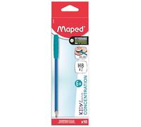 Maped - Box of 10 Ergonomic Graphite Pencils with Relaxing Chew Tips - HB2 Lead - Textured Grip