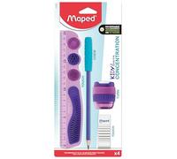 Maped - Kidy Learn Concentration Purple Set - Unbreakable 20cm ruler - Pencil sharpeners - Eraser - Graphite pencil sensory relaxing tip - Helps concentration - Recommended by teachers