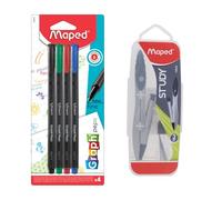 Maped Mandala Art Basic Kit -5pcSet|4Fine Liners(0.4mm)& 1 Study Compass| Fineliners|Doodling Pens|Doodling Kit|Compass|Fine Liners|Writing Material|School Instruments|Triangular for Easy Grip