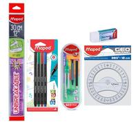 Maped Mandala Drawing Tools- Set of 5| Basic Mandala Stationery Kit| Compass with Wooden & Mechanical Pencil, Fineliner Set, 360̊ Protractor, 30cm Unbreakable Ruler, Big Size Eraser| Mandala Combo