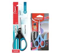 Maped Maped Scissors Set, 2 Piece, Universal Grape Mustache 5" (Blue) and 8.25" Essential Soft Scissors, Comfort Grip Handle, Heavy Duty Stainless Steel Scissors