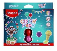 Maped My First Baby Crayon Grip- 8 Bright colours|Ergonomic "Bulb" shape Plastic crayons|Erasable color for Toddlers|Encouraging correct grip|Non-toxic & Safe|Colors with Fun faces|Ideal for Preschool