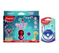 Maped My First Baby Crayons Grip- 8 Bright colours with Fun Eraser|Erasable Crayons |Ergonomic Grip|Coloring Activity for Kids|Clean & Non toxic Coloring Supply|Stylish-Protected Eraser|Early Age Gift
