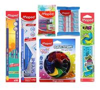 Maped My Study Buddy Set of 6 Wooden Pencils, 2 Different Styles (20 Pieces), 8 Non-Toxic Erasers, 6 Long Tip Sharpeners, 15 cm Twist and Flex Scale and 12 Magic Stones, Ultimate