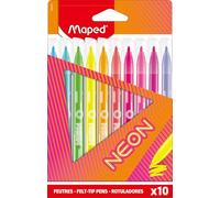 Maped - Neon Colour Marker Pens - Neon Effect Felt Tip Pens - Box of 10 Neon Felt Tip Pens
