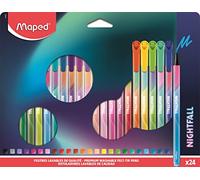 Maped - Nightfall Drawing Pens - Writing Pens, Washable Ink - Super Resistant Medium Tip - Triangular Shape - Box of 24 Long-Lasting Felt-Tip Pens 844402 Multicoloured