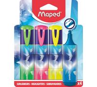Maped - Pack of 4 Arctic Vibes Highlighters - Chisel Tip - Green, Pink, Yellow, Glitter Blue - Copy Resistant