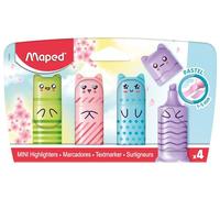 Maped - Pastel Mini Highlighters - Pocket Highlighters in Character Shape - 4 Pastel Colours: Green, Blue, Pink and Purple