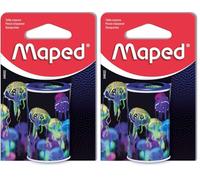 Maped Pencil Sharpener - 1 Hole - with Canister to Collect shavings - Deepsea Paradise Decor - Recyclable Packaging (Pack of 2)