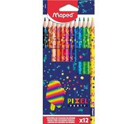 Maped Pixel Party Coloured Pencils - Resin Coloured Pencils - Children's Coloured Pencils - Durable Lead - Ergonomic Triangular Shape - Box of 12 Colouring Pencils