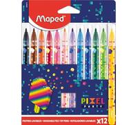 Maped - Pixel Party - Colouring Pen - Felt for Children - Washable Felt - Blocked Tip - Medium Tip - Cardboard Box of 12