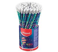 Maped Pixel Party HB Graphite Pencils with Eraser Tip - Ergonomic Triangular Shape - Pot of 72