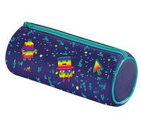 Maped - Pixel Party Round Pencil Case - Neoprene Pencil Case, Soft Tear-Resistant Fabric - Blue Pencil Case
