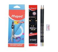 Maped School Stationery Kit- 20 pcs |Premium Geometry Box 9pc set with 10 Dark Pencils|Essential School Stationery Kit|Premium Quality products with Satisfactionery using experience| Geometry Set
