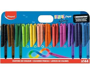 Maped - School'Peps Infinity Colour Pencils - 100% Lead, 100% Usable - Zero Waste - No Sharpening - Lasts for a Very Long Time - Ergonomic Triangular Shape - School Pack of 144 Pencils 861606