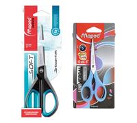 Maped Scissors Set - 2 Piece Multipurpose Scissors Universal Scissors 5.1" (Blue) & Essential Soft Scissors 6.7" Super Comfortable Grip Heavy Duty Stainless Steel Scissors