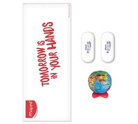 Maped - Set of 1 Globe Pencil Sharpener and 2 Pure White Erasers with Soft Touch Ensures Softness and Comfort of Use