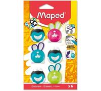 Maped - Set of 6 Fagged Frog and Rabbit Erasers - Eraser That Erases Different Types of Ink and Pencils - Fun Puzzle Eraser for Children