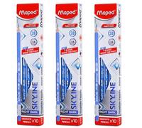 Maped Skyline Pencils with Free Eraser X 3pack|Writing & sketching Pencils|2B Graphite -30Pcs|Strong and Right Dark writing|Triangular Shape for Easy Grip| Fine Wood pencils|Ideal for School & Office