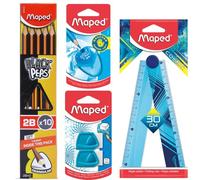 Maped Smart Study Kit Special left-hander edition- Set of 4| Wooden Traingular 2B pencil set, Igloo Left handed Canister sharpener,2pcs Eraser with Adjustable Grip,Foldable Scale-30cm