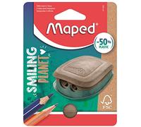 Maped Smiling Planet - Sustainable 2 Hole Pencil Sharpener - Made from Wood Fibre Composite: 50% Recycled Plastic and 50% FSC-Certified Wood Fibre