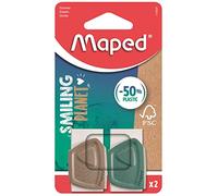 Maped Smiling Planet - The Sustainable Eraser x2 - Made from FSC-Certified Rubber - Protective case Made of Wood Fibre Composite - Ergonomic, Brown/turquoise.